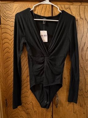 Forever 21 Black Twist-Front Long Sleeve Bodysuit